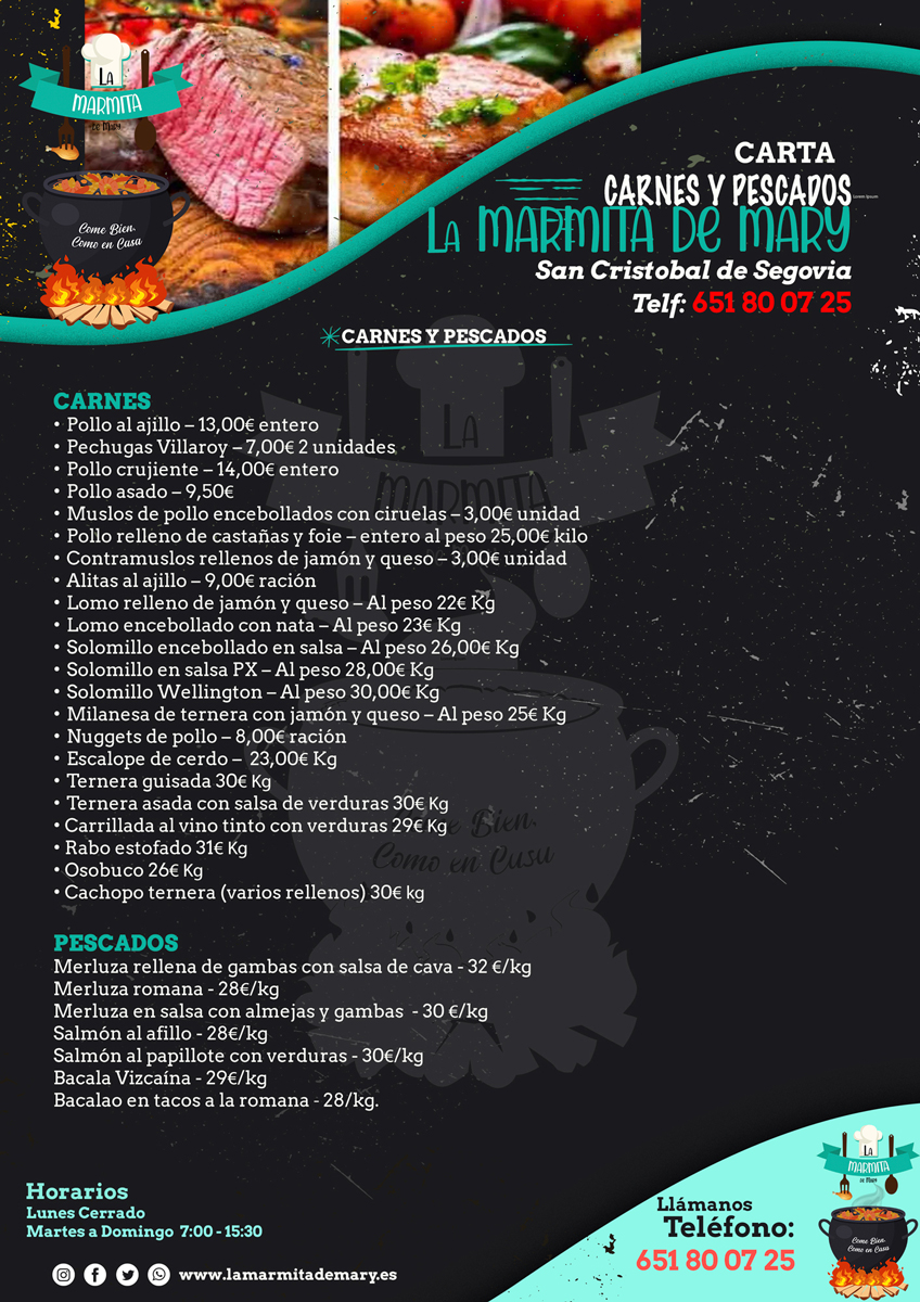 Carta de carnes y pescados