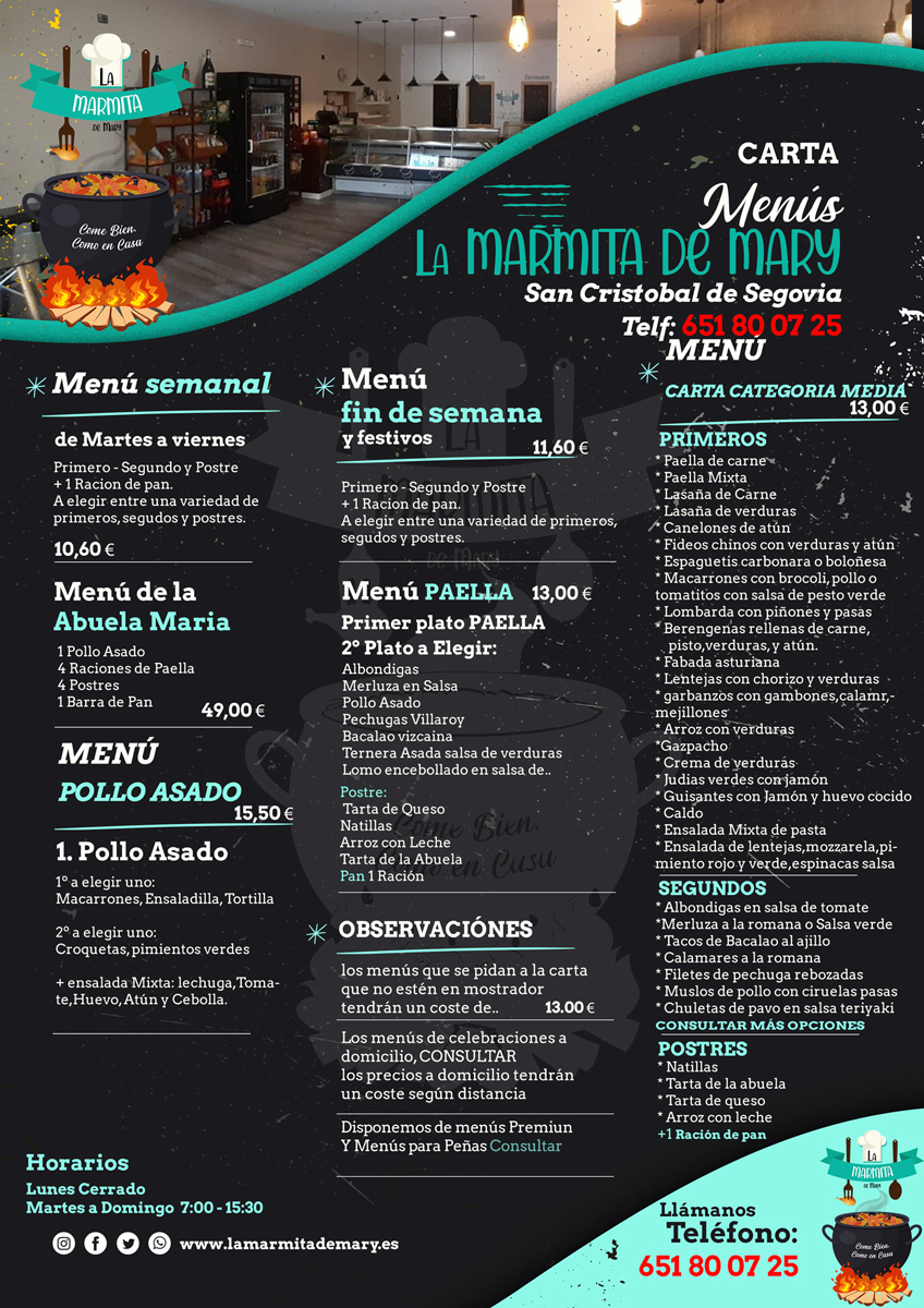 Carta de menús y menús premium