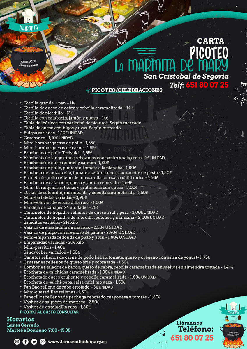 Carta de picoteo y celebraciones