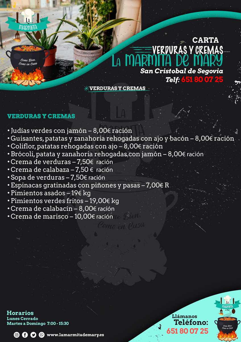 Carta de verduras y cremas